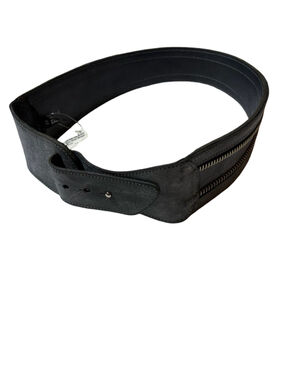 BRAVE Leather Wide Double Zip Black Waist Belt Size 32 Moto Utility